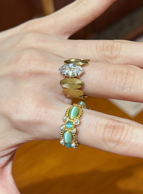 【流光猫眼+马眼齿轮】金色戒指