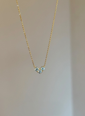 简约蓝色仿闪钻爱心吊坠项链轻奢