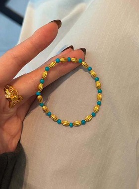 新中式绿松石金色小米珠串珠手链