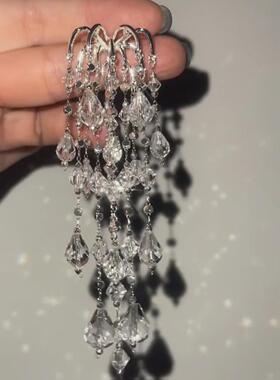超重工千金感仿水晶长款流苏耳钉