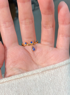 水滴仿闪钻皇冠戒指精致时尚小众