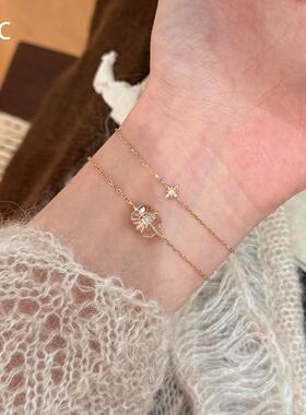 极细金色闪钻八芒星手链轻奢气质