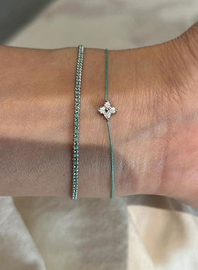 小清新极简薄荷绿四叶草手绳气质