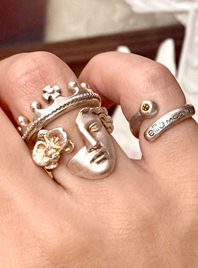 Vintage中古雕刻天使之面戒指