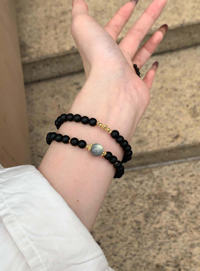 新中式黑色串珠双圈手链轻奢气质
