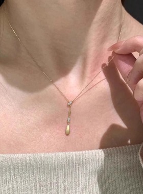 法式极简仿钻拉丝水滴吊坠项链女