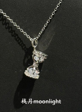 复古仿锆石银色沙漏吊坠项链百搭