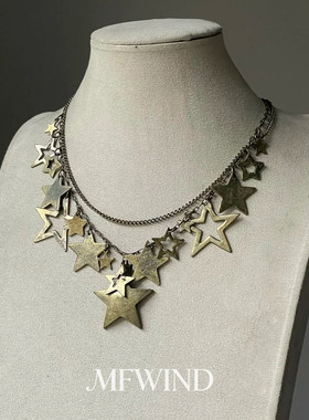 中古vintage做旧星星流苏项链女