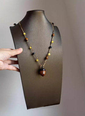 森系小清新木质松果串珠项链小众