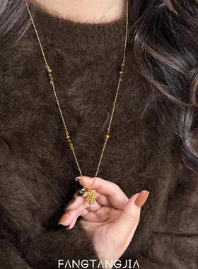 复古松果吊坠虎眼石项链老钱风女
