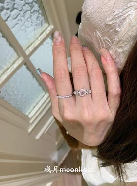 中古粉色仿钻戒指复古轻奢设计感