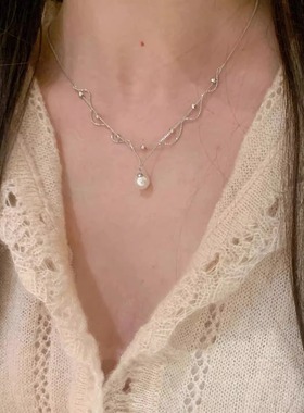清冷感双层蕾丝仿珍珠项链小清新