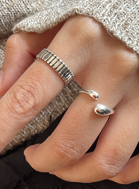 银色素圈开口戒指女气质百搭叠戴