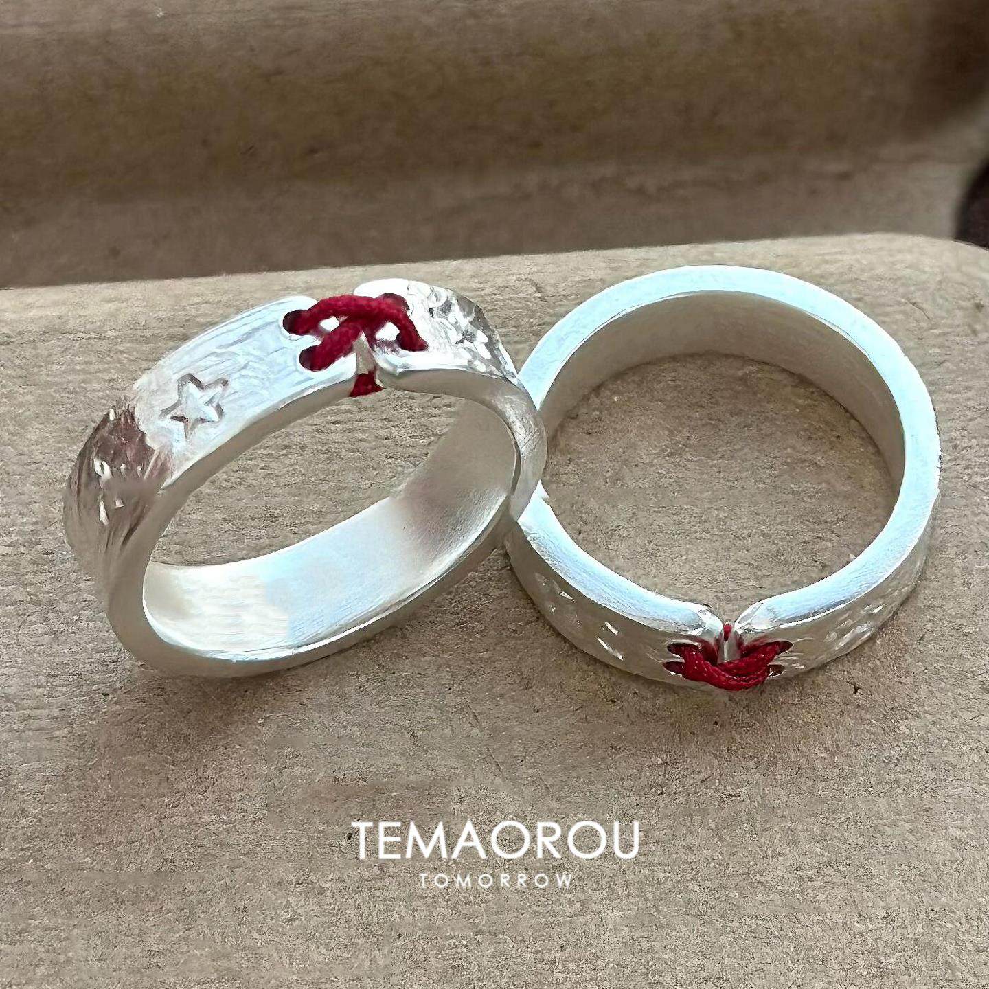 「红线仙」红绳交织银色纹理情侣对戒宽面食指戒小众指环素圈戒指 - 图3