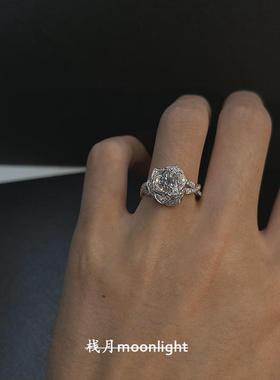 清冷感微镶锆石玫瑰花戒指千金感