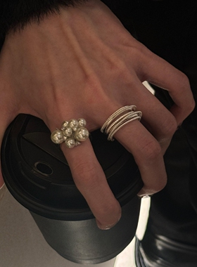 ins风不规则银线条仿珍珠开口戒