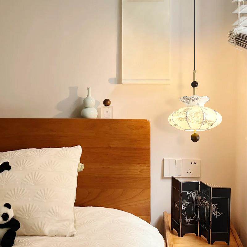 法式风复古卧室吊灯布艺花纹中古餐厅南洋实木侘寂风温馨房间主灯 - 图0