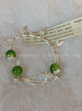 清冷简单冷艳莲花串珠手链平价氛围感古风文艺大牌感闺蜜学生ins