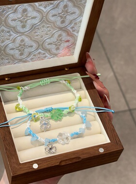 好运四叶草吊坠手链女百搭高颜值手工编织闺蜜手绳情侣手饰品礼物