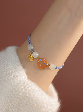 2025新款莲蓬平安扣仿和田红绳手链女手工编织古风如意手绳可调节