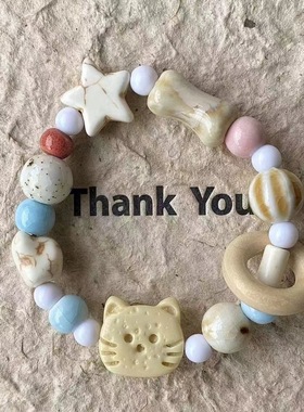 森系饼干猫咪kitty猫手链搭配简单景德镇学生情侣闺蜜平价首饰