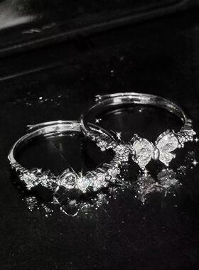 甜心公主森系蝴蝶锆石戒指女款ins小众简约高级感开口可调节手饰