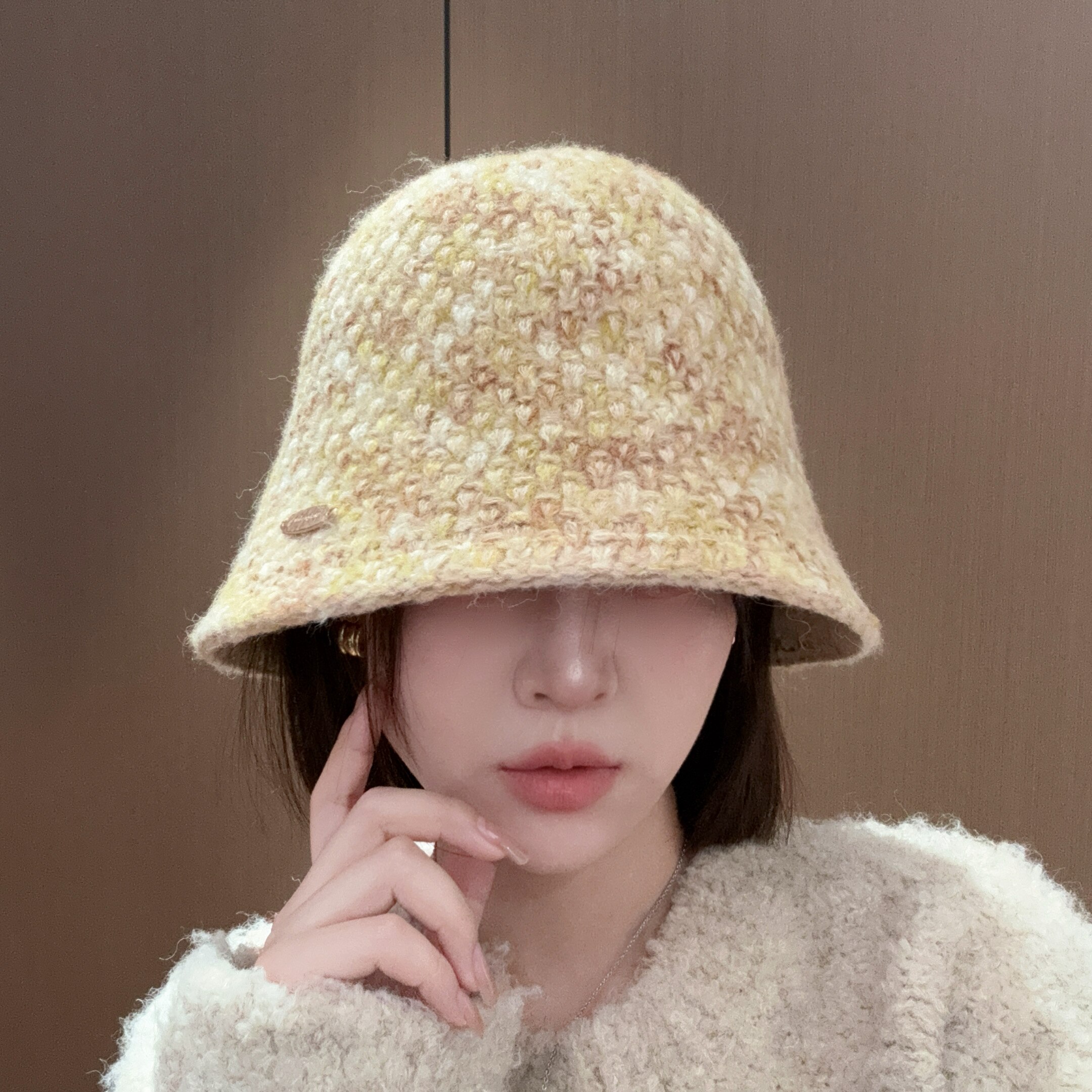 2025新款秋冬休闲针织渔夫帽素颜遮脸水桶帽显脸小保暖高级感盆帽