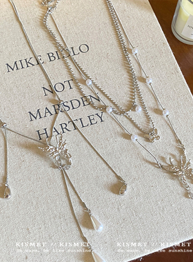 采薇~多层叠戴蝴蝶珍珠项链轻奢高级锁骨链甜酷辣妹颈链2025新款