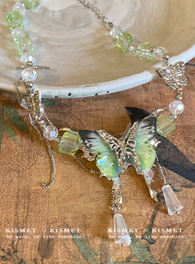 绿野仙踪~绿色冰晶蝴蝶项链女轻奢气质感颈链甜酷辣妹锁骨链2025
