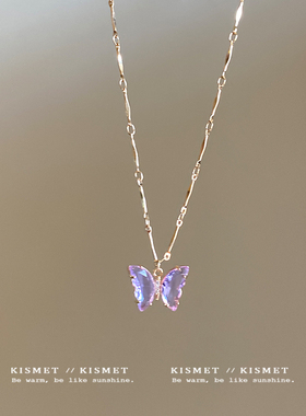 幻蝶梦境~粉色蝴蝶项链女双层叠戴气质颈链2025年新款爆款锁骨链