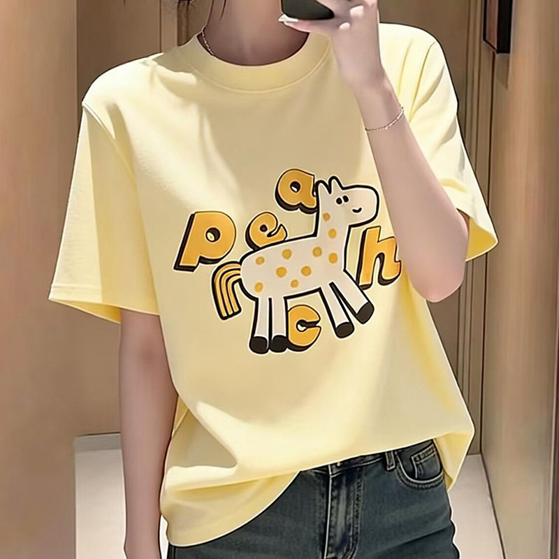 韩国东大门春夏小马字母松弛卷边上衣女短款微宽松圆领短袖T恤潮,淘宝优惠券,粉丝福利购,淘宝优惠卷