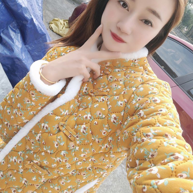 冬季爆款粉色碎花棉袄女加绒加厚棉衣外套家居服睡衣新款网红棉服 - 图3