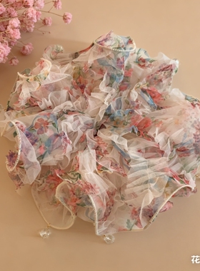 粉色碎花网纱重工大肠发圈