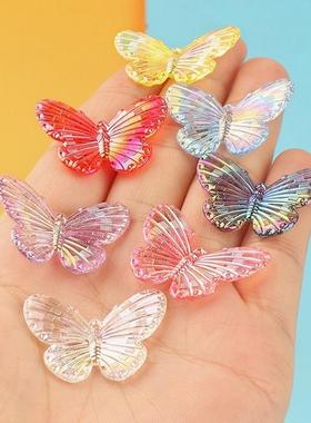 彷真水晶炫彩蝴蝶元素汽车车载摆件奶油风桌面装饰品儿童动物模型