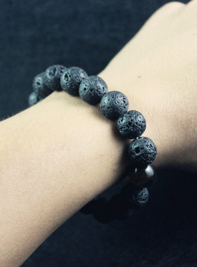 货源跨境电商8mm黑色火山岩黄虎眼石手链瑜伽弹力手链