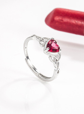 亚马逊多色心形祖母绿锆石戒指女轻奢爱心红宝石蓝水晶戒指首饰