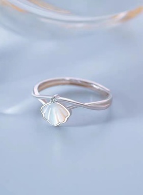 戒指女不掉色贝壳指环小众设计ins感冷淡风开口饰品个性