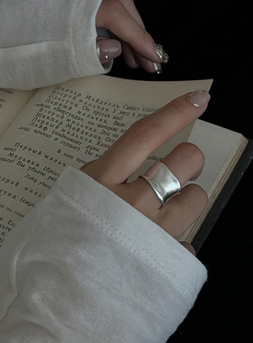 极简冷淡风宽边雾面戒指女哑光时尚设计感S925镀银开口指环食指戒