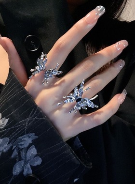 天使之翼蝴蝶戒指女ins潮小众设计感冷淡风开口可调节食指戒