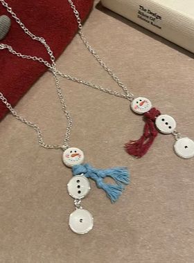 冬日小雪人~可爱卡通圣诞雪人围巾项链新款秋冬毛衣链卫衣链