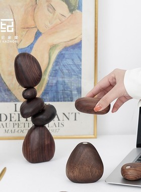 平衡石摆件工位稳定情绪办公室桌面黑胡桃木小装饰品创意解压