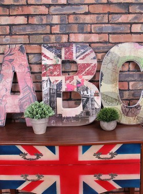 美式复古创意风格木质英文字母壁饰墙面装饰壁挂木板画桌面小摆件