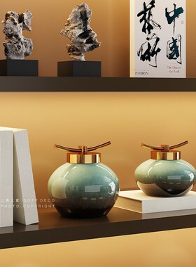 宋代美学新中式家居茶室博古架摆件禅意样板间酒柜开放格软装饰品