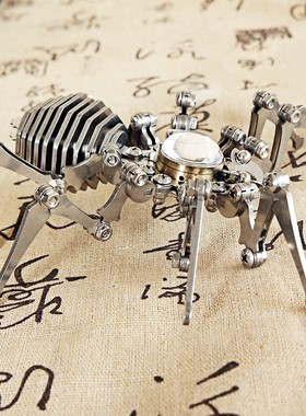 金属朋克蜘蛛时钟男孩玩具静态合金拼装模型成品不锈钢手工艺品