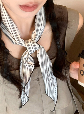 复古文艺条纹棉麻丝巾女款百搭