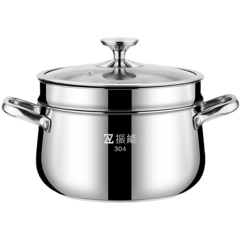 Zhenneng food grade stainless steel steamer multifunctional cooking pot soup pot steamer steamer grid 304 thickened bottom double bottom