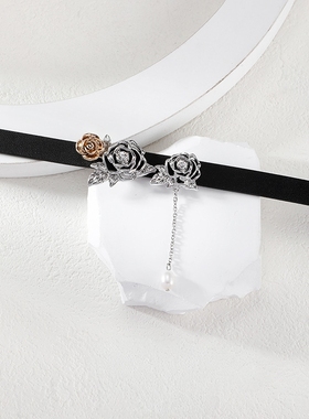 QG原创古金玫瑰花choker辣妹小众颈链复古锁骨链高级感项圈礼物