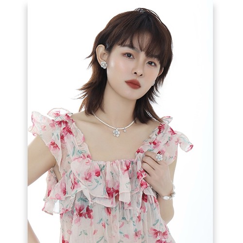 原创奢精致高级感时尚ins淑女风白色花朵珍珠项链女气质轻锁骨链 - 图1