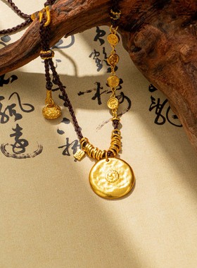 新中式国风复古金币串珠项链