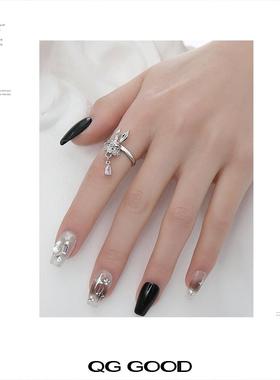 可爱兔子戒指气质开口戒可调节礼物潮男女日韩情侣网红镀银金属风